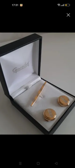 Lote Gemelos-Pasador Corbata Gordiiher chapado oro