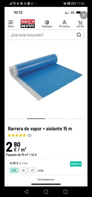 Barrera de vapor + aislante 15 m2