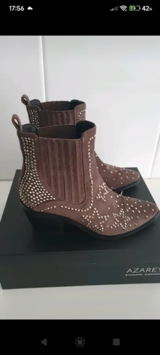 Botines AZAREY Serraje Marrón con Strass Talla 36
