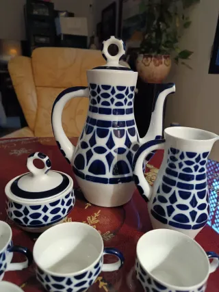 Juego café Sagardelos porcelana azul/blanco