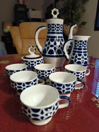 Juego café Sagardelos porcelana azul/blanco