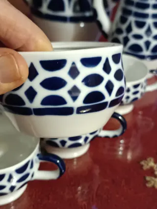 Juego café Sagardelos porcelana azul/blanco