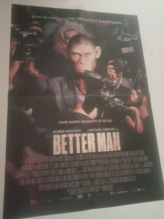 Poster autografato e cd di Robbie Williams