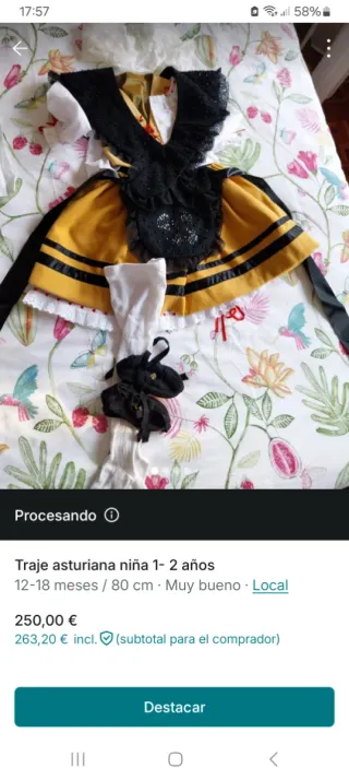 Traje Asturiana Niña 1-2 Años. Alpargatas talla 22