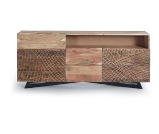 Aparador Madera Acacia y Base Metal Negra