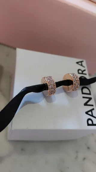 2 Charm Pandora de Clip Pavé Rosa Chapado en Oro