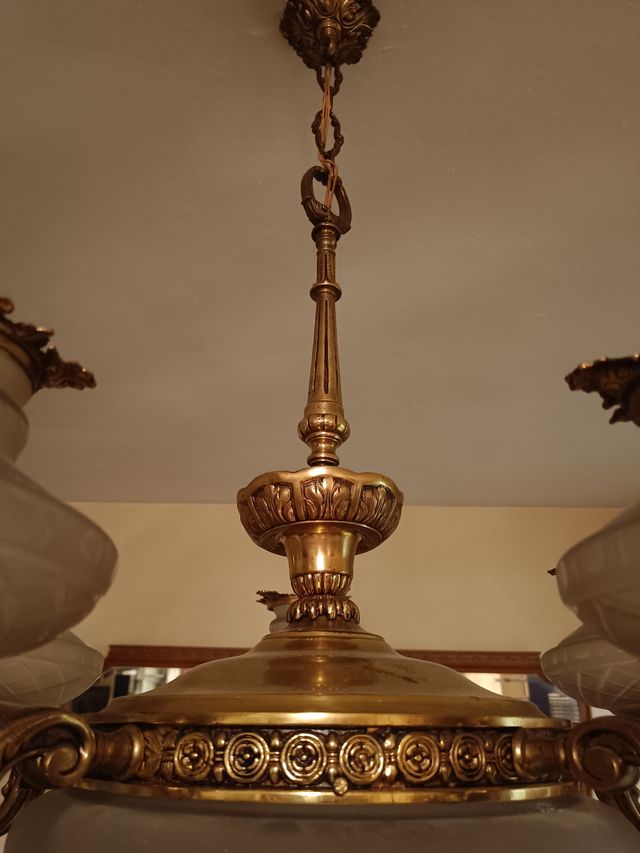 Lámpara Techo Antigua Araña Bronce Opalinas