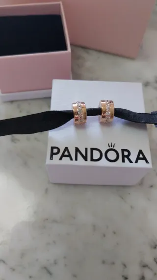 2 Clip Separador Pandora Oro Rosa y Circonitas