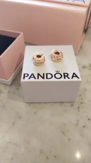 2 Clip Separador Pandora Oro Rosa y Circonitas