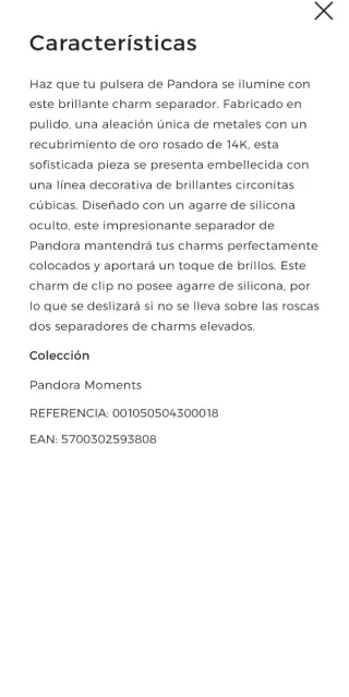 2 Clip Separador Pandora Oro Rosa y Circonitas