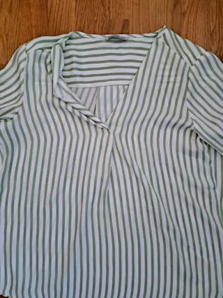 Blusa mujer rayas verde y blanco manga larga