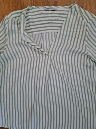 Blusa mujer rayas verde y blanco manga larga