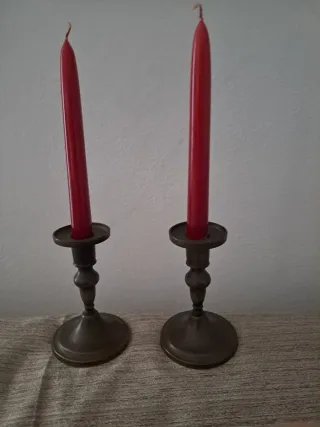 Coppia Candelabri Ottone Brunito Stile Impero