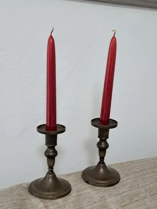 Coppia Candelabri Ottone Brunito Stile Impero