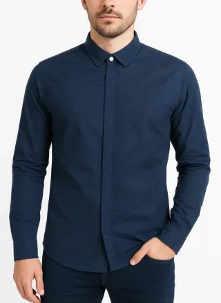 Camisa Y.Two azul manga larga algodón