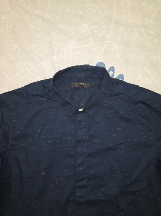 Camisa Y.Two azul manga larga algodón