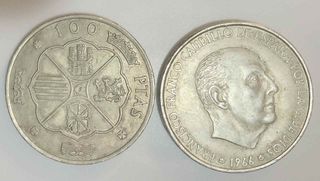 Lote 2 Monedas 100 Ptas Plata Franco 1966 (66, 67)