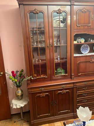 Mueble de salón antiguo madera y cristal