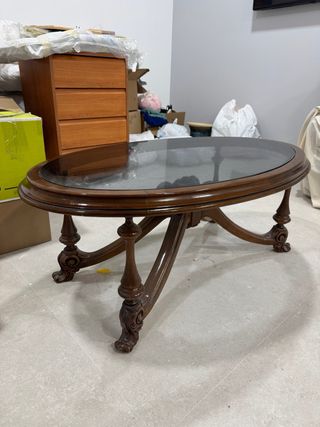 Mesa centro vintage madera y cristal