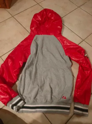 Felpa con cappuccio NY uomo grigia e rossa