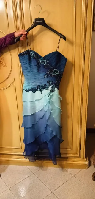 Abito elegante cerimonia blu e teal