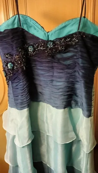 Abito elegante cerimonia blu e teal