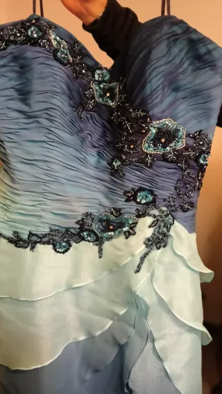 Abito elegante cerimonia blu e teal