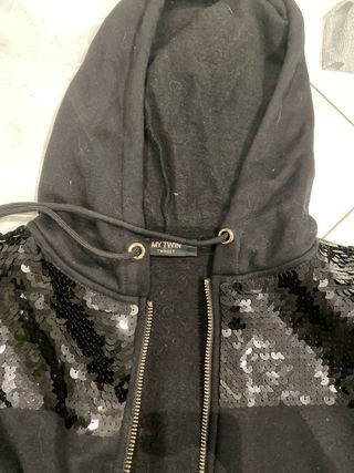 Twinset Felpa Abito Nero con Zip e Paillettes
