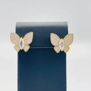 Pendientes Mariposa Oro 18K con Piedra Blanca