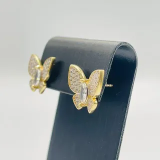 Pendientes Mariposa Oro 18K con Piedra Blanca