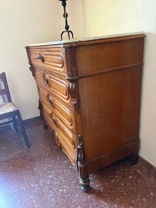 Cajonera antigua madera y mármol