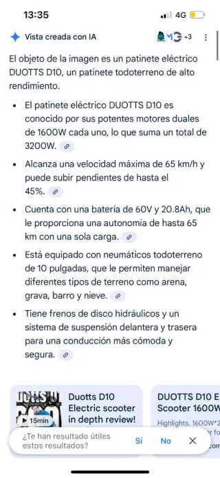 Patinete Eléctrico DUOTTS D10 Todoterreno. Tiene