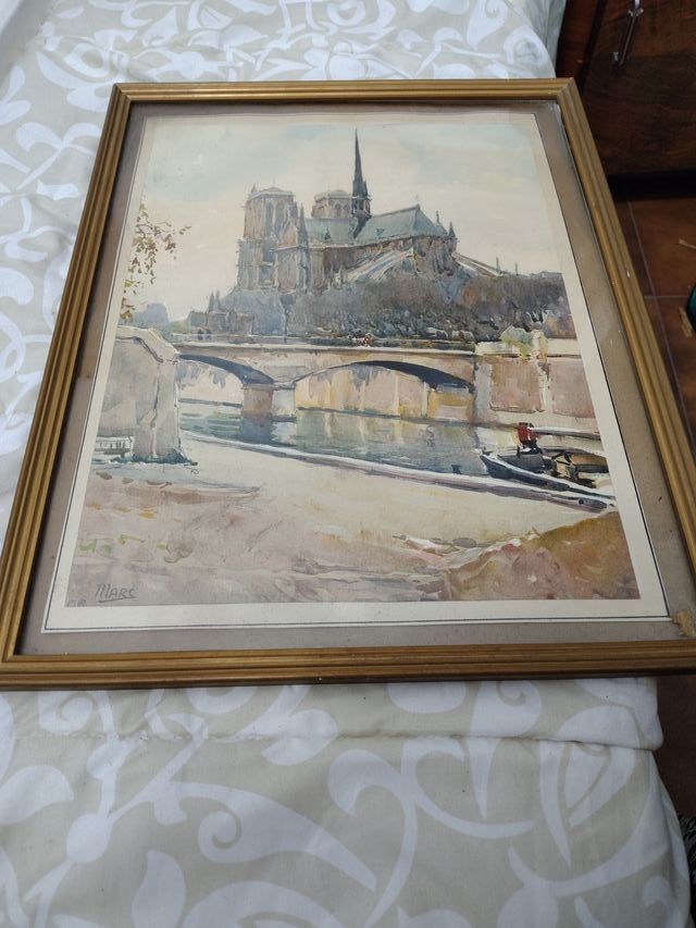 Cuadro Catedral Notre Dame París Antigua bueno