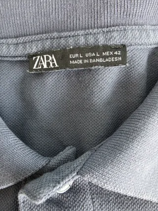 Camiseta Polo Zara Hombre Gris