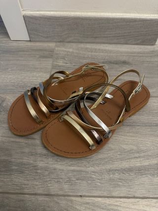 Sandali bassi pelle marroni oro argento 37