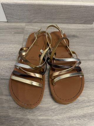 Sandali bassi pelle marroni oro argento 37