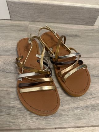 Sandali bassi pelle marroni oro argento 37