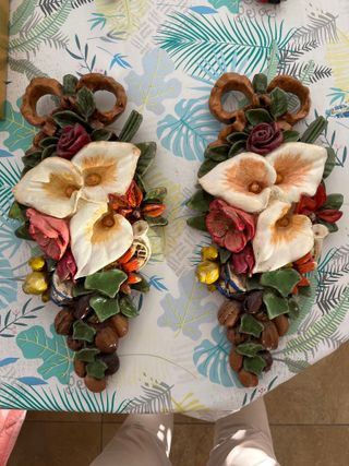 Pareja Apliques Pared Flores Cerámica