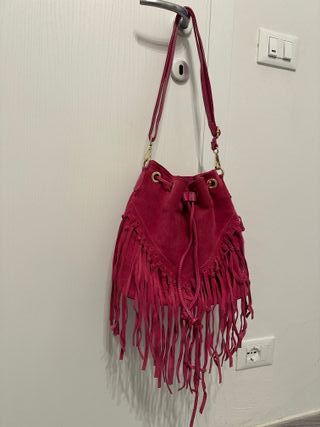 Borsa fucsia vera pelle con frange