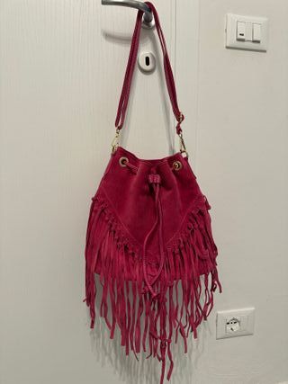 Borsa fucsia vera pelle con frange
