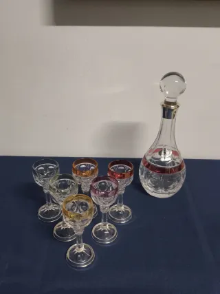 Licorera y vasos Bohemia multicolor