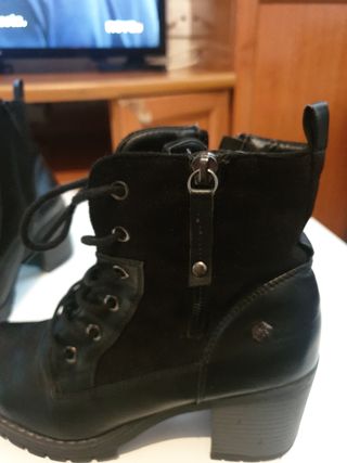 Botines negros mujer cordones tacón de piel