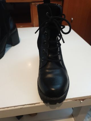 Botines negros mujer cordones tacón de piel