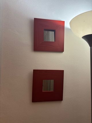 2 Cuadros Espejo Madera Rojo