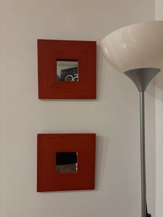 2 Cuadros Espejo Madera Rojo