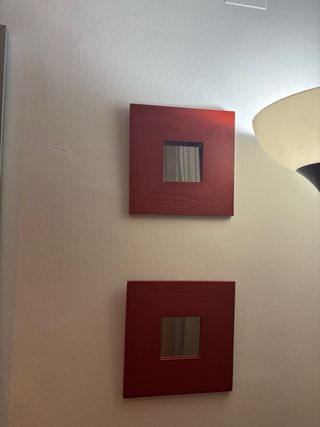2 Cuadros Espejo Madera Rojo