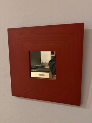 2 Cuadros Espejo Madera Rojo