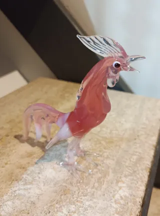 Statuina Gallo rosa in vetro di Murano