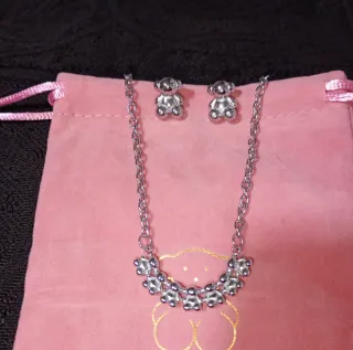 Conjunto Acero Osos 3D Collar y Pendientes