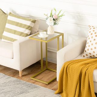 Mesa Auxiliar C Cristal Templado Dorado